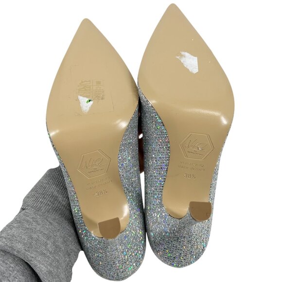NWOB Nalebe by Amina Means Lirum Silver Glitter Embellished Pointed Toe Heels - Picture 8 of 9